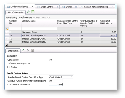 Credit Control Setup Workspace